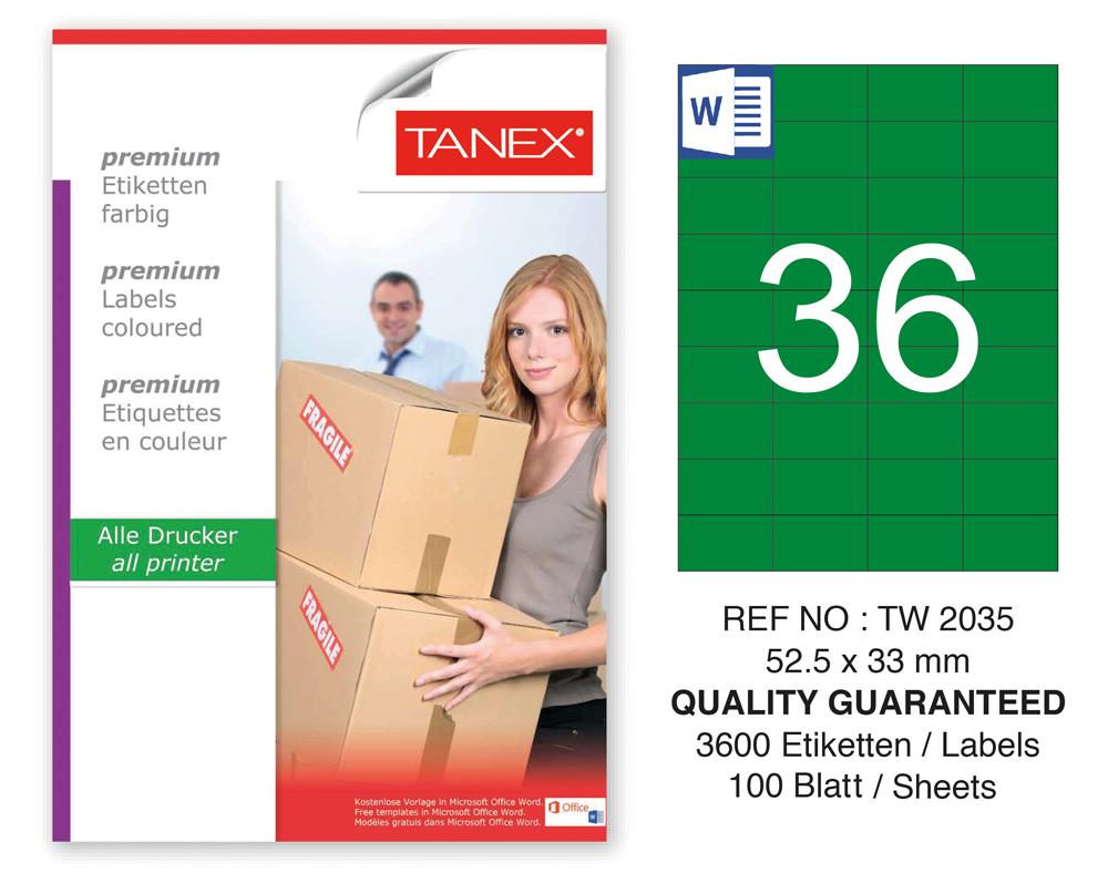 Tanex TW-2035 52,5x33mm Yeşil Pastel Laser Etiket 100 Lü