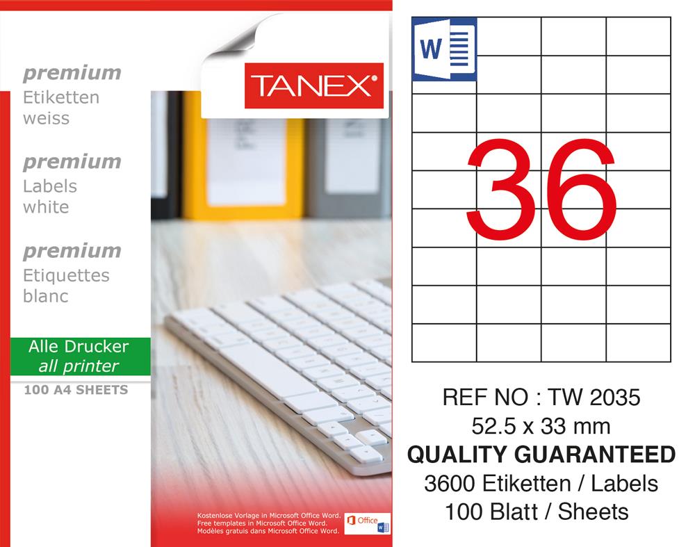 Tanex Tw-2035 Laser Etiket 52,5 x 33 mm