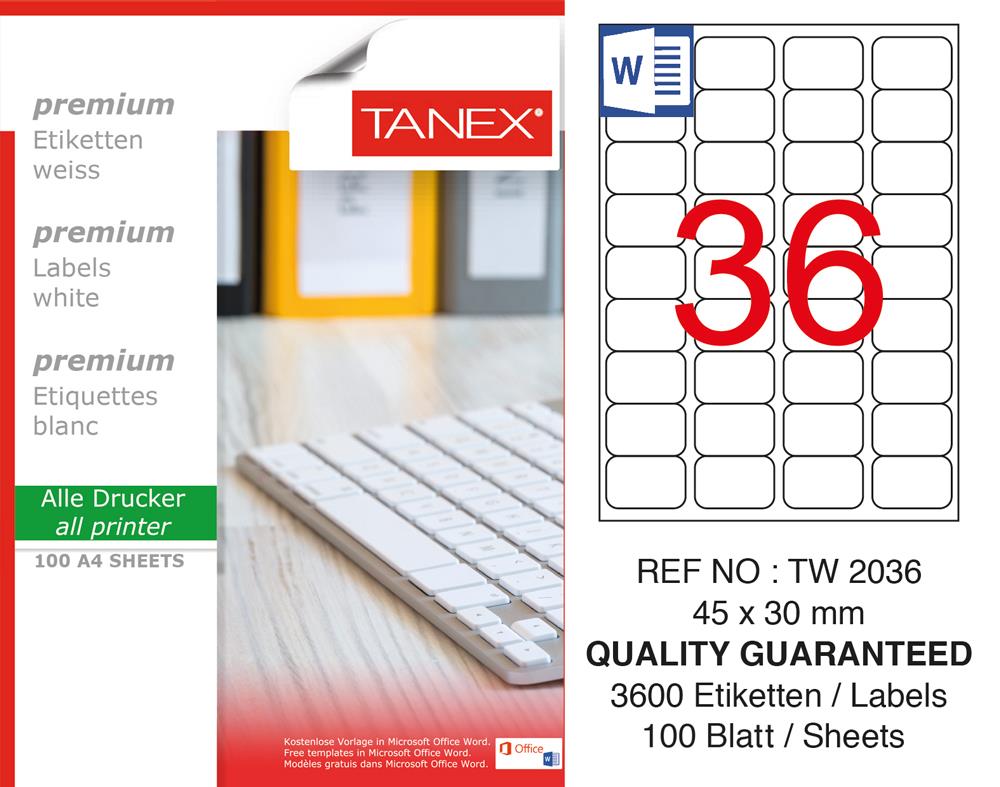 Tanex Tw-2036 Laser Etiket 45 x 30 mm