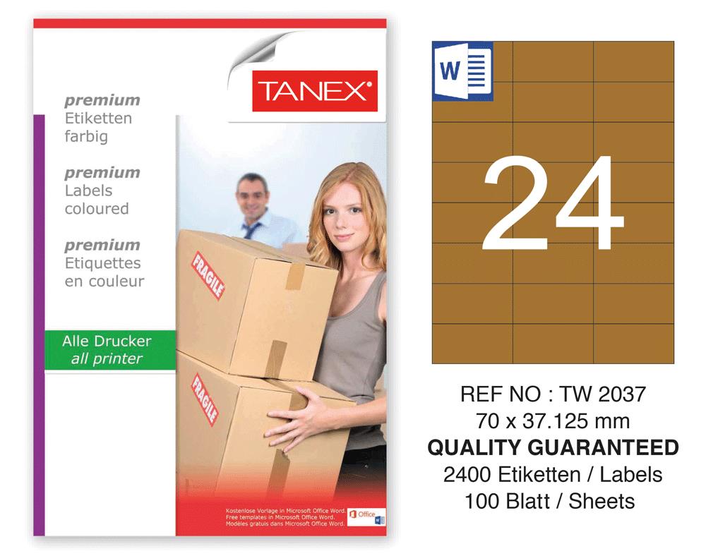 Tanex TW-2037 70x37,125 mm Kraft Etiket 100 Lü Paket