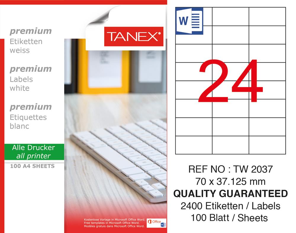 Tanex TW-2037 70x37.125 mm Laser Etiket