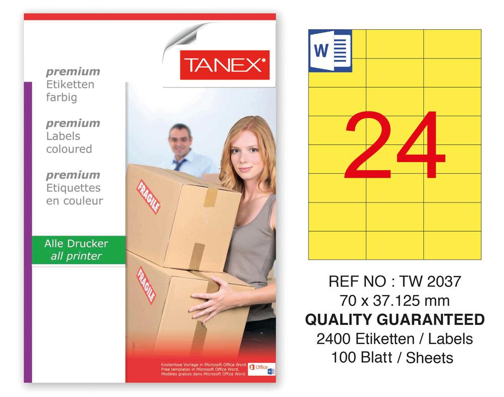 Tanex TW-2037 70x37.125mm Sarı Pastel Laser Etiket 100 Lü Paket