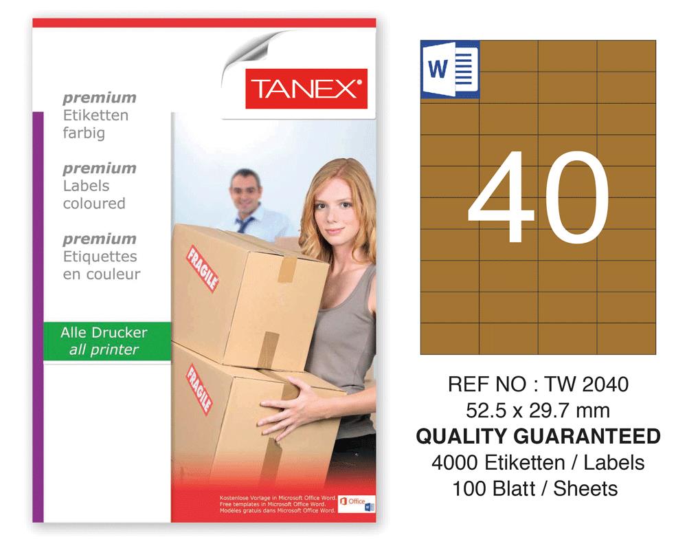 Tanex TW-2040 52,5x29,7 mm Kraft Etiket 100 Lü Paket