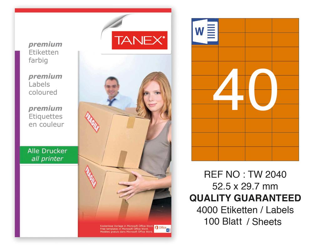 Tanex TW-2040 52,5x29,7mm Turuncu Pastel Laser Etiket 100 Lü