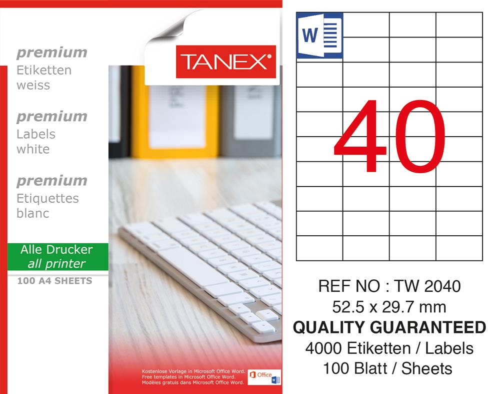 Tanex TW-2040 59.5x29.7mm Laser Etiket