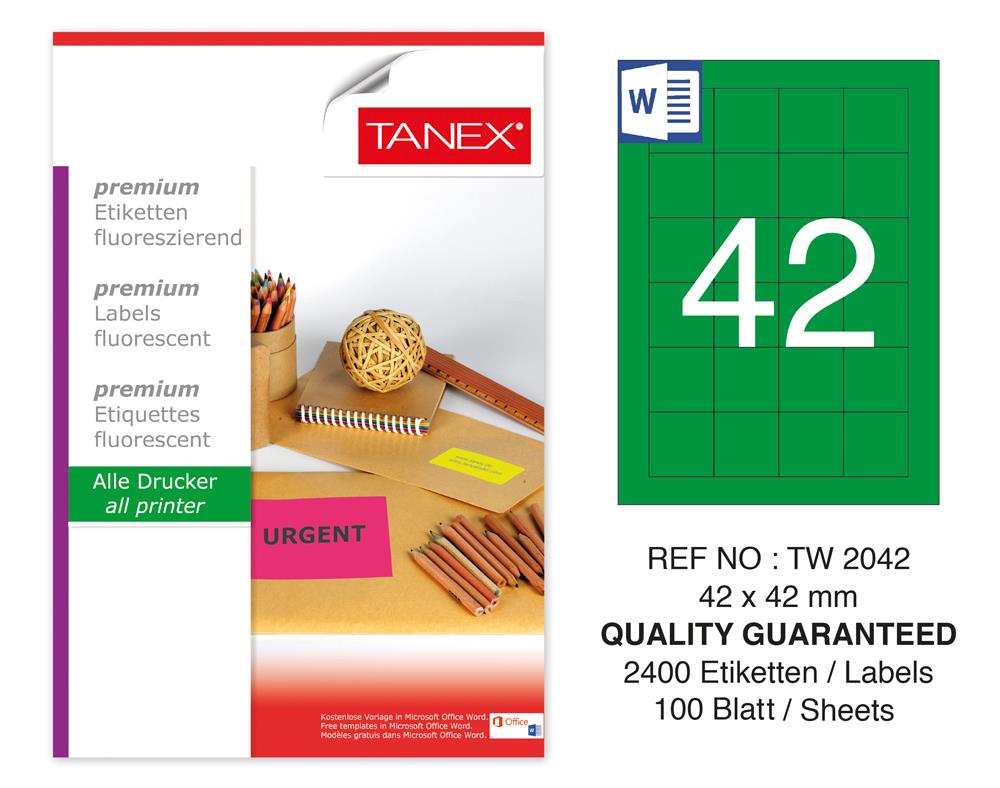 Tanex TW-2042 42x42 mm Yeşil Floresan Laser Etiket 100 Lü