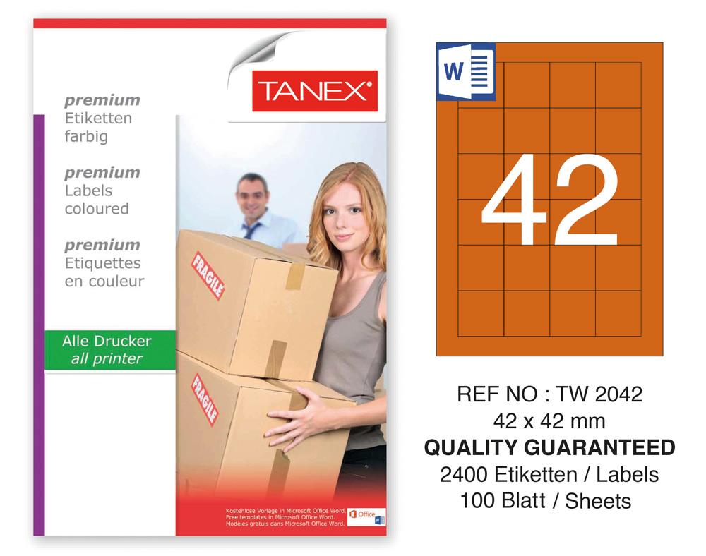 Tanex TW-2042 42x42mm Turuncu Pastel Laser Etiket 100 Lü