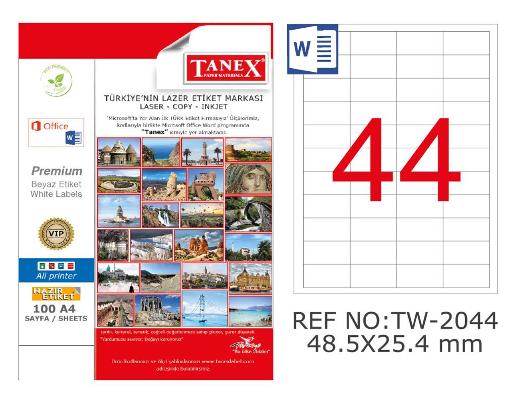 Tanex TW-2044 48.5x25.4mm Kuşe Laser Etiket 100 Lü Paket