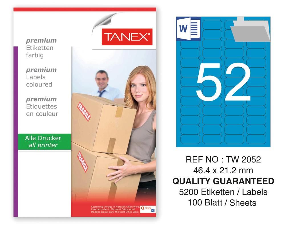 Tanex TW-2052 46,4x21,2mm Mavi Pastel Laser Etiket 100 Lü