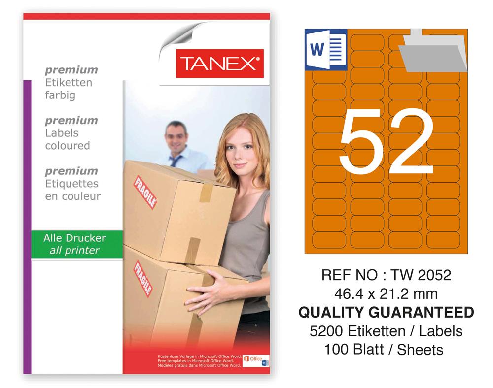 Tanex TW-2052 46,4x21,2mm Turuncu Pastel Laser Etiket 100 Lü
