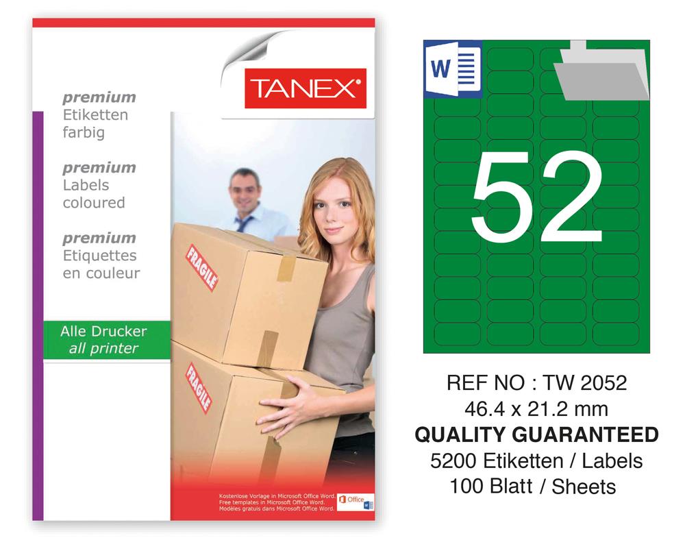 Tanex TW-2052 46,4x21,2mm Yeşil Pastel Laser Etiket 100 Lü