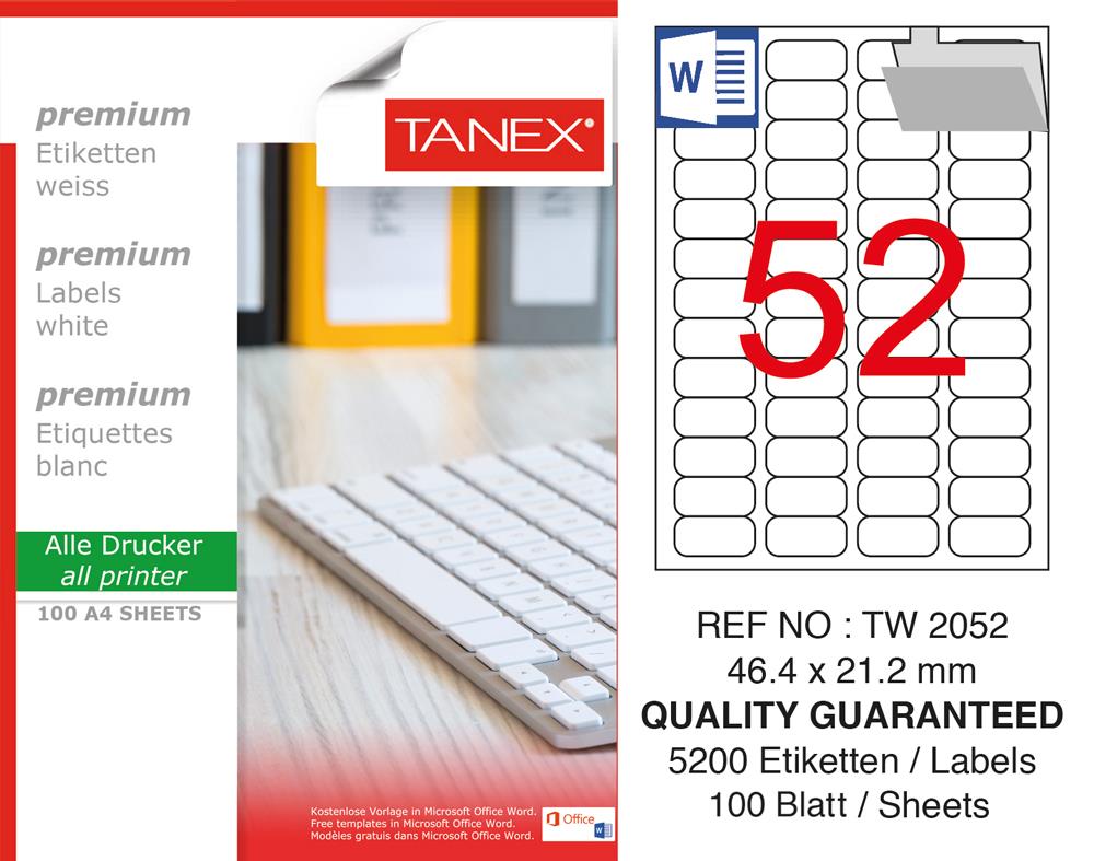 Tanex TW-2052 Laser Etiket 46,4 x 21,2 mm
