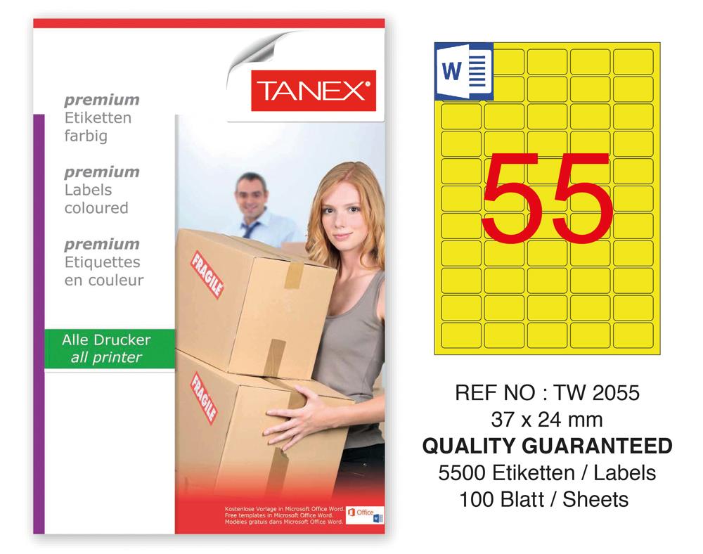 Tanex TW-2055 37x24mm Sarı Pastel Laser Etiket 100 Lü Paket