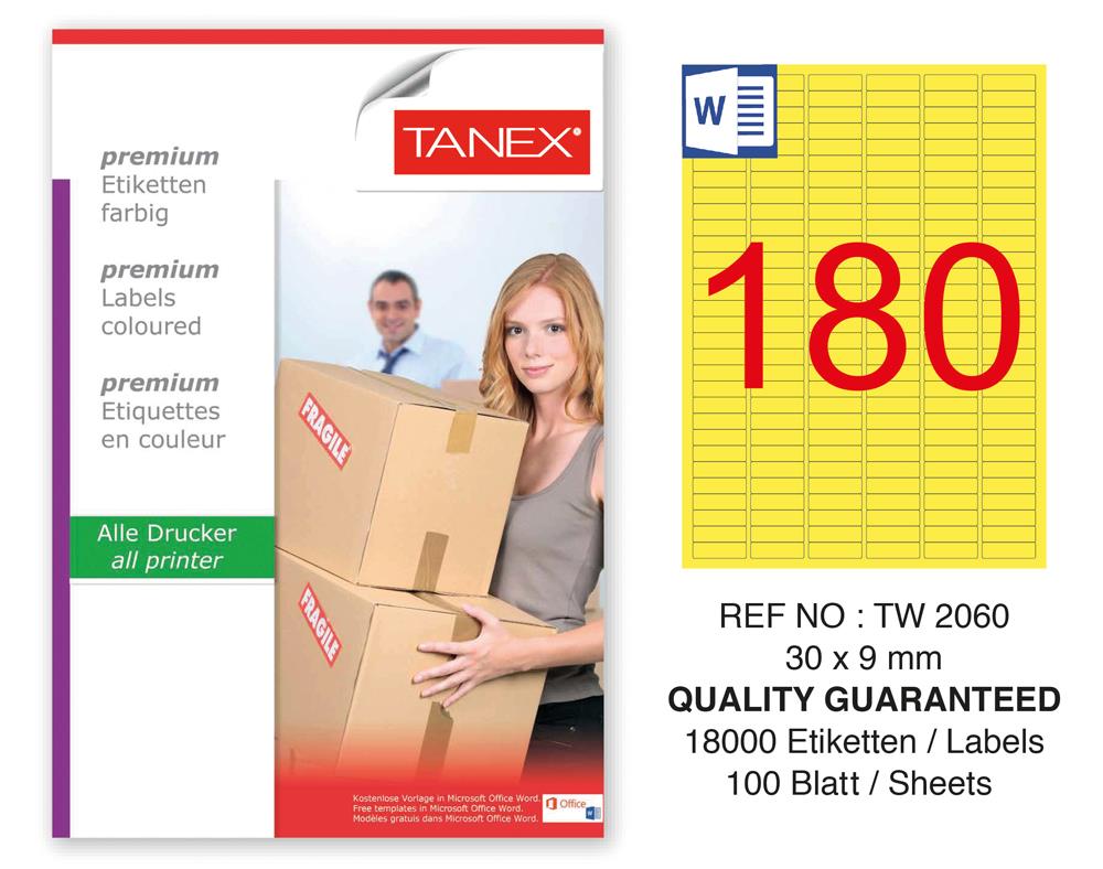 Tanex TW-2060 30x9mm Sarı Pastel Laser Etiket 100 Lü Paket