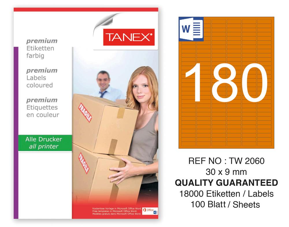Tanex TW-2060 30x9mm Turuncu Pastel Laser Etiket 100 Lü