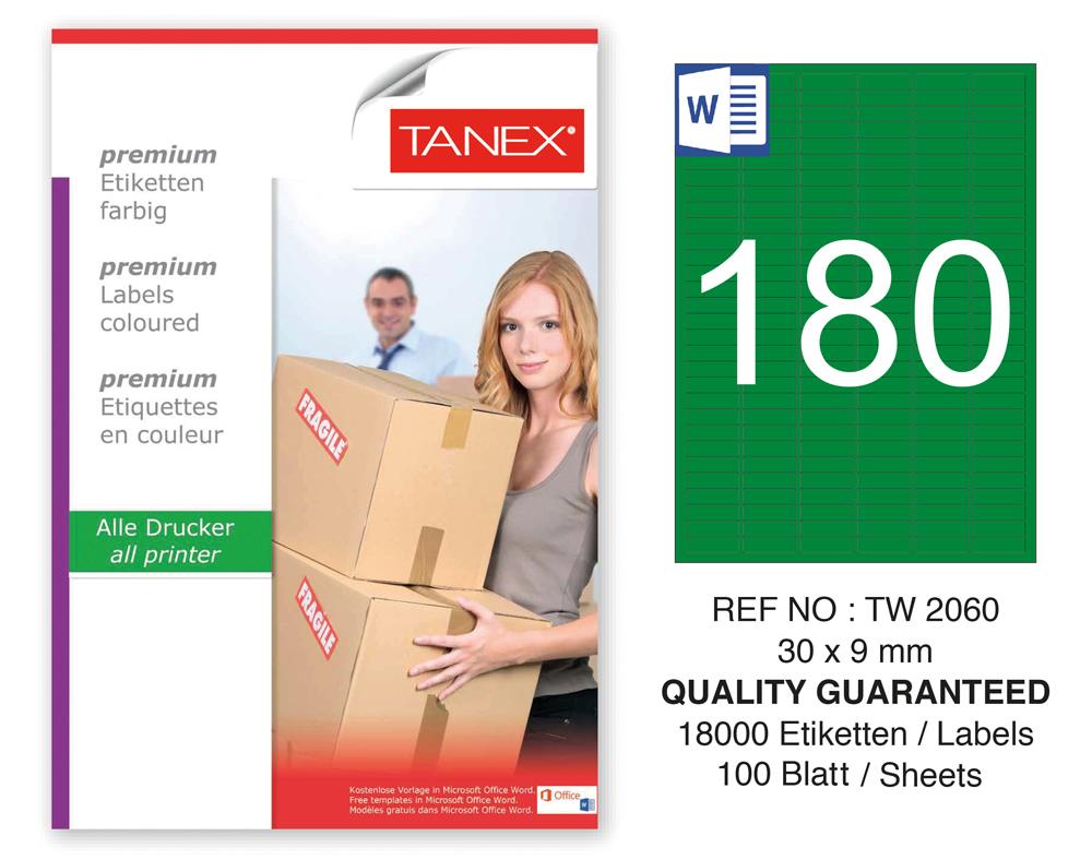 Tanex TW-2060 30x9mm Yeşil Pastel Laser Etiket 100 Lü