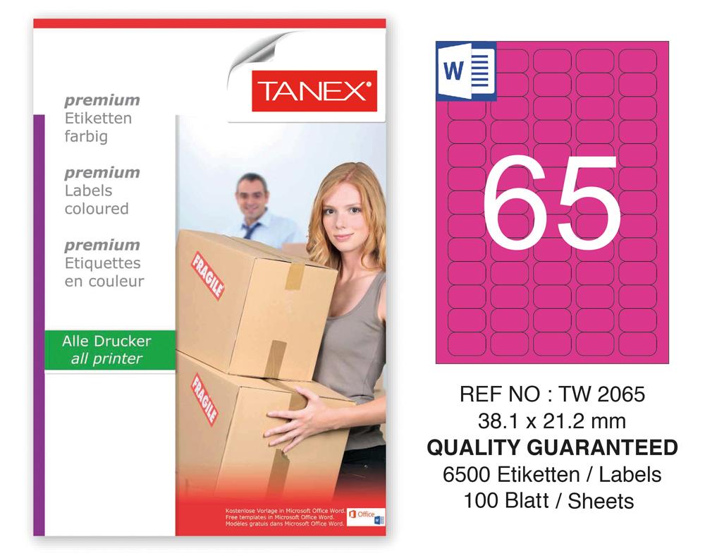 Tanex TW-2065 38,1x21,2mm Pembe Pastel Laser Etiket 100 Lü