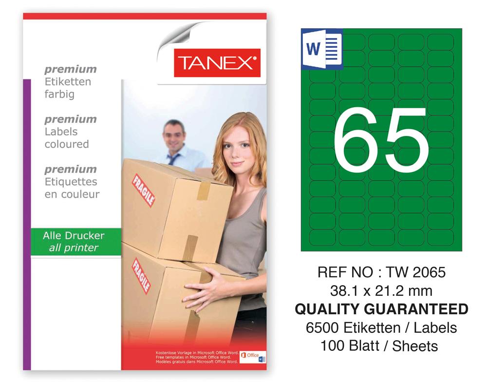Tanex TW-2065 38,1x21,2mm Yeşil Pastel Laser Etiket 100 Lü