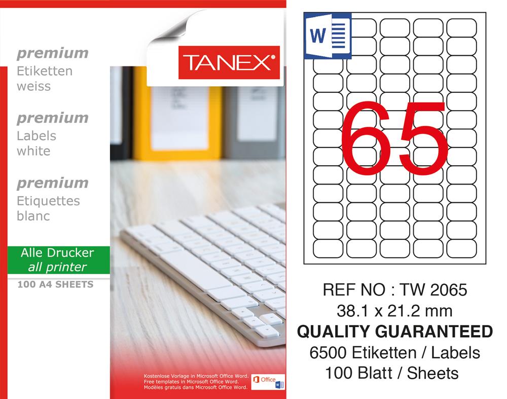 Tanex TW-2065 Beyaz Etiket 38.1 mm x 21.12 mm