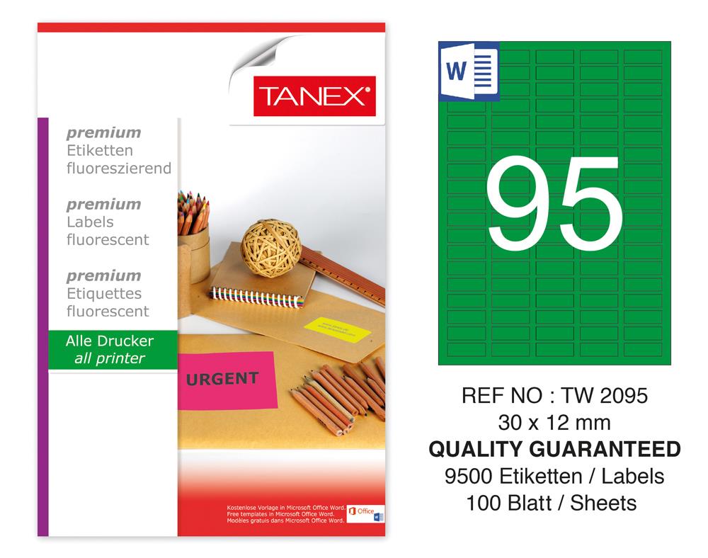 Tanex TW-2095 30x12 mm Yeşil Floresan Laser Etiket 100 Lü