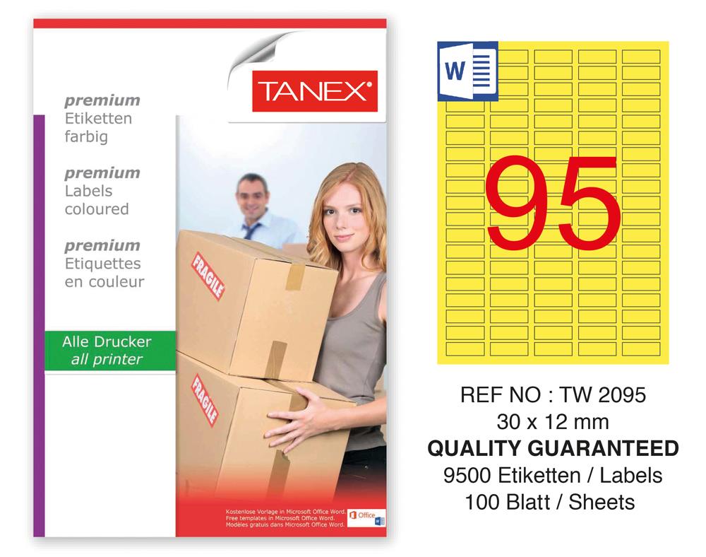 Tanex TW-2095 30x12mm Sarı Pastel Laser Etiket 100 Lü Paket