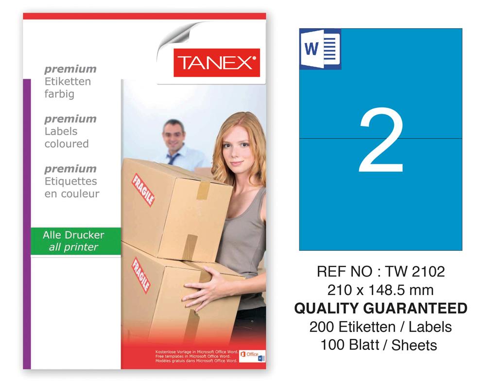 Tanex TW-2102 210x148,5mm Mavi Pastel Laser Etiket 100 Lü