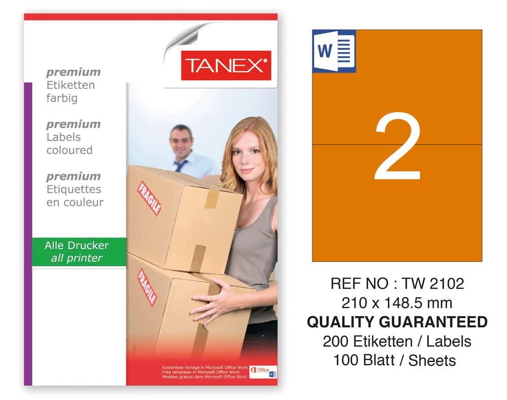 Tanex TW-2102 210x148,5mm Turuncu Pastel Laser Etiket 100 Lü