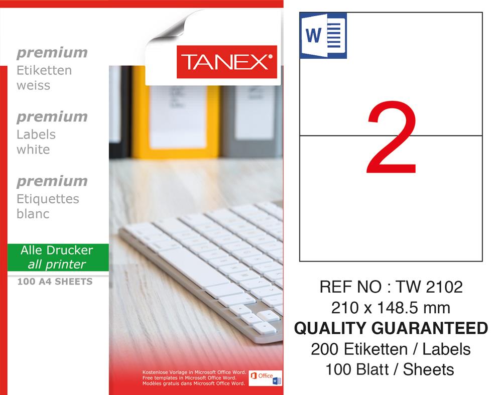 Tanex TW-2102 Laser Etiket 210 x 148,5 mm
