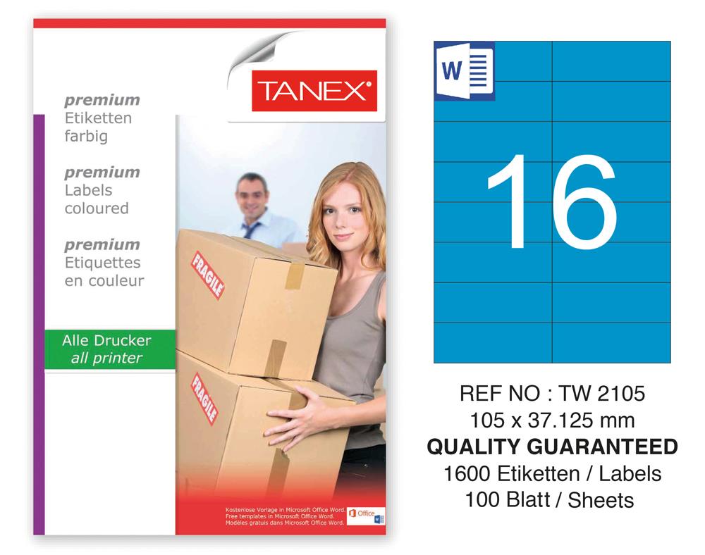 Tanex TW-2105 105x37,125mm Mavi Pastel Laser Etiket 100 Lü