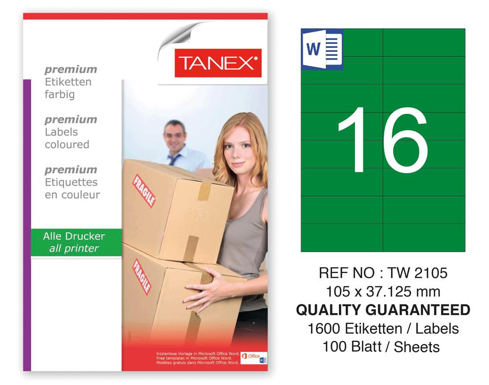 Tanex TW-2105 105x37,125mm Yeşil Pastel Laser Etiket 100 Lü