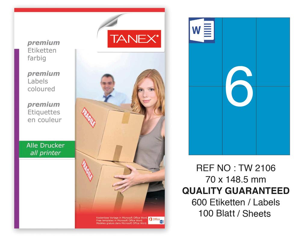 Tanex TW-2106 70x148,5mm Mavi Pastel Laser Etiket 100 Lü