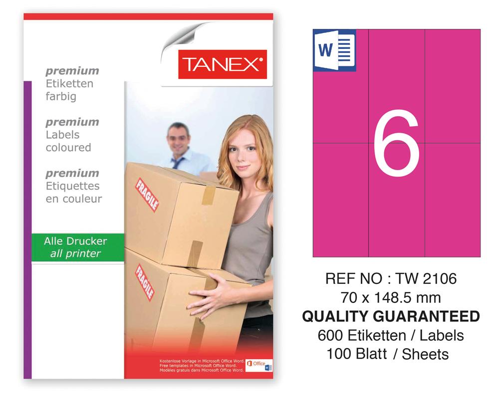 Tanex TW-2106 70x148.5mm Pembe Pastel Laser Etiket 100 Lü
