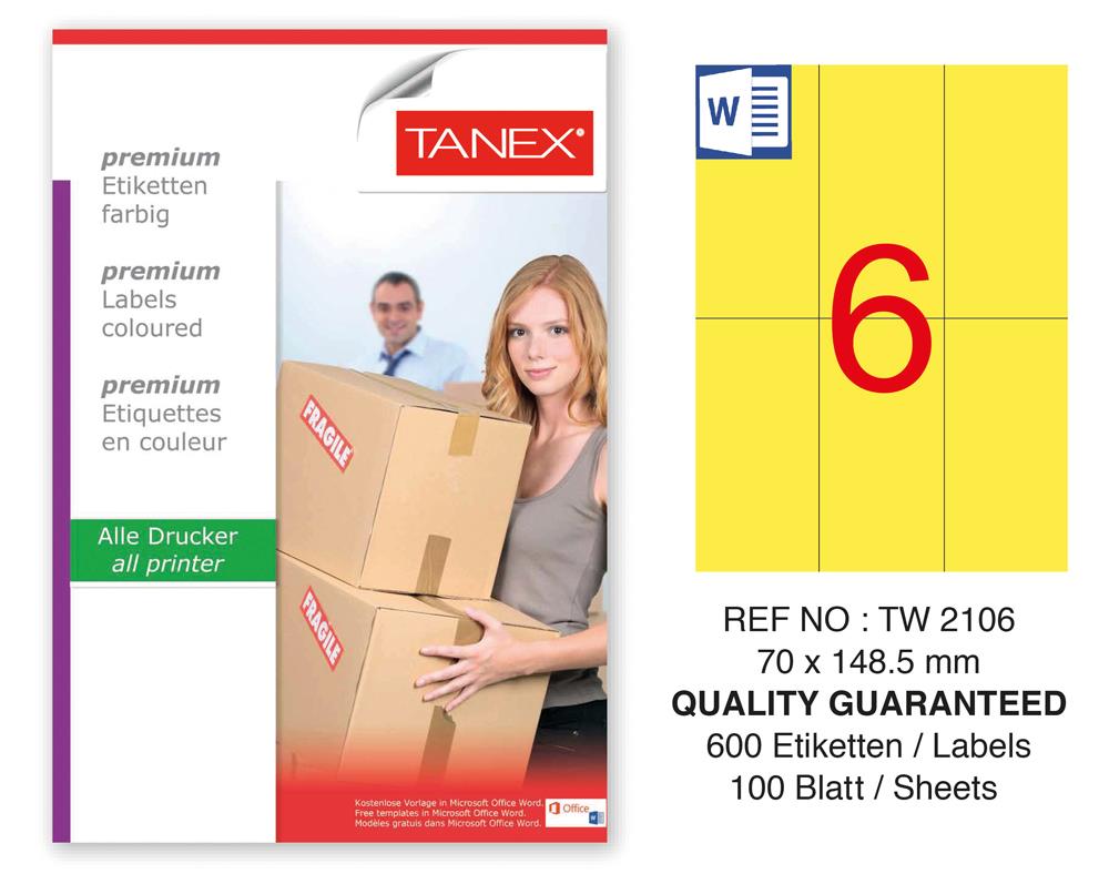 Tanex TW-2106 70x148,5mm Sarı Pastel Laser Etiket 100 Lü Paket
