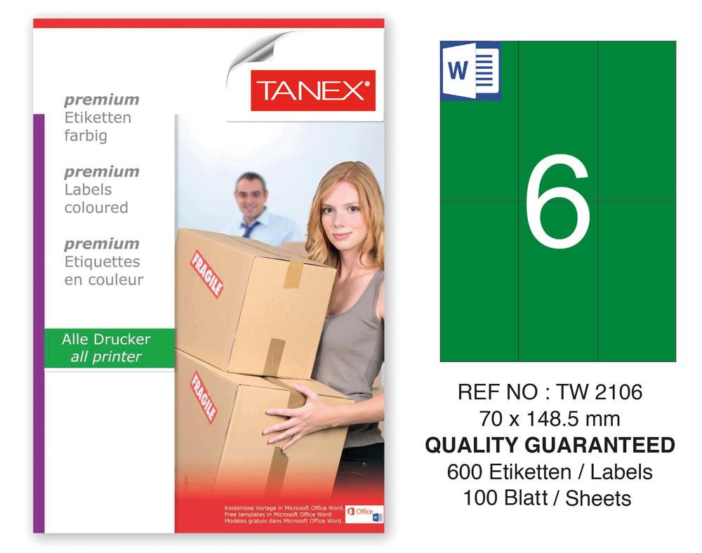 Tanex TW-2106 70x148,5mm Yeşil Pastel Laser Etiket 100 Lü