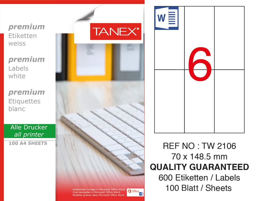 Tanex TW-2106 Laser Etiket 70 x 148.5 mm