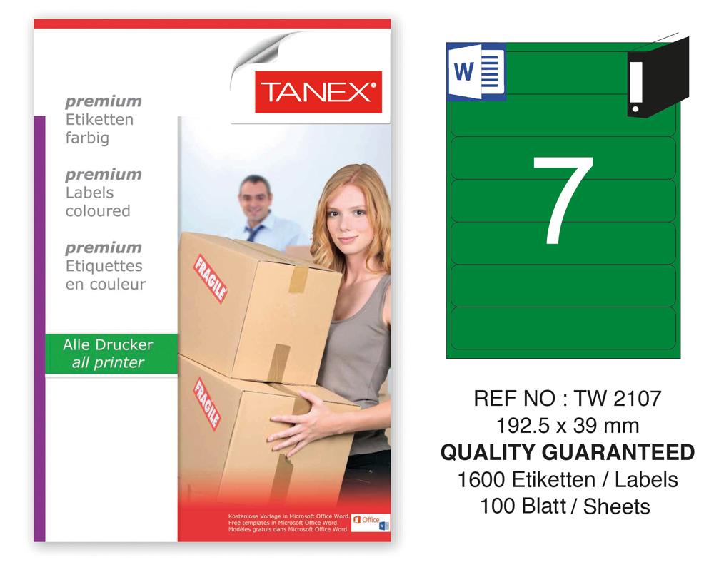 Tanex TW-2107 192,5x39mm Yeşil Pastel Laser Etiket 100 Lü