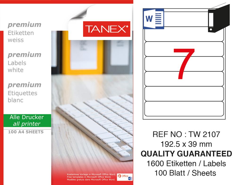 Tanex TW-2107 Laser Etiket 100 Lü Paket