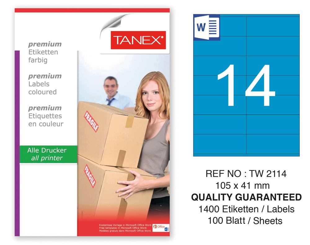 Tanex TW-2114 105x41mm Mavi Pastel Laser Etiket 100 Lü