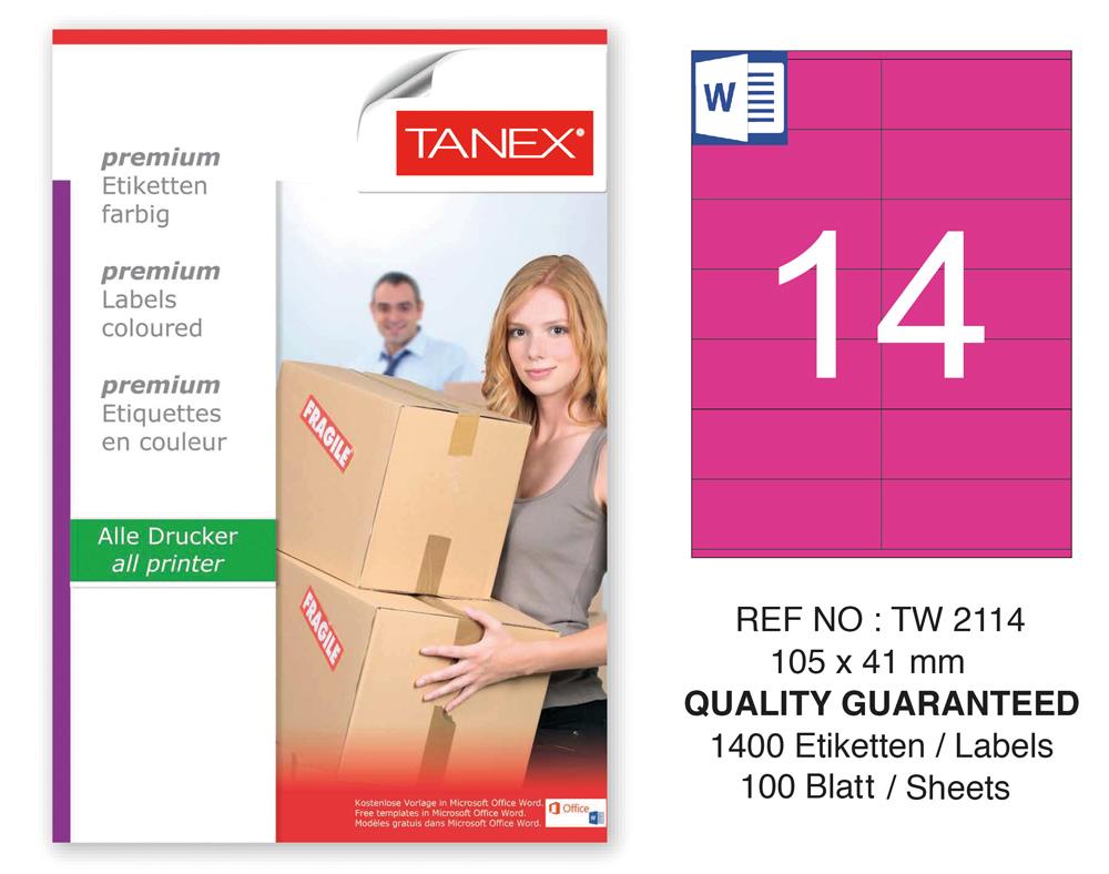 Tanex TW-2114 105x41mm Pembe Pastel Laser Etiket 100 Lü