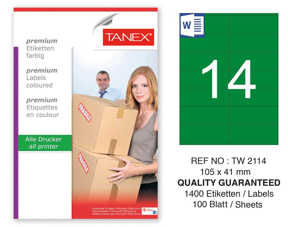 Tanex TW-2114 105x41mm Yeşil Pastel Laser Etiket 100 Lü