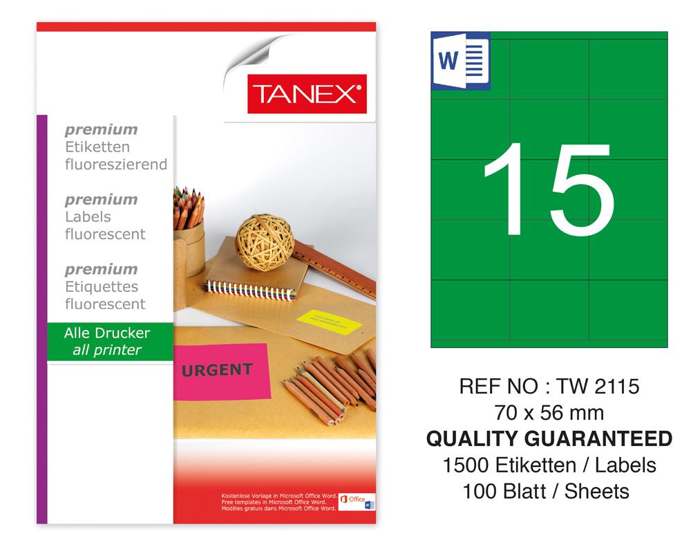 Tanex TW-2115 70x56 mm Yeşil Floresan Laser Etiket 100 Lü