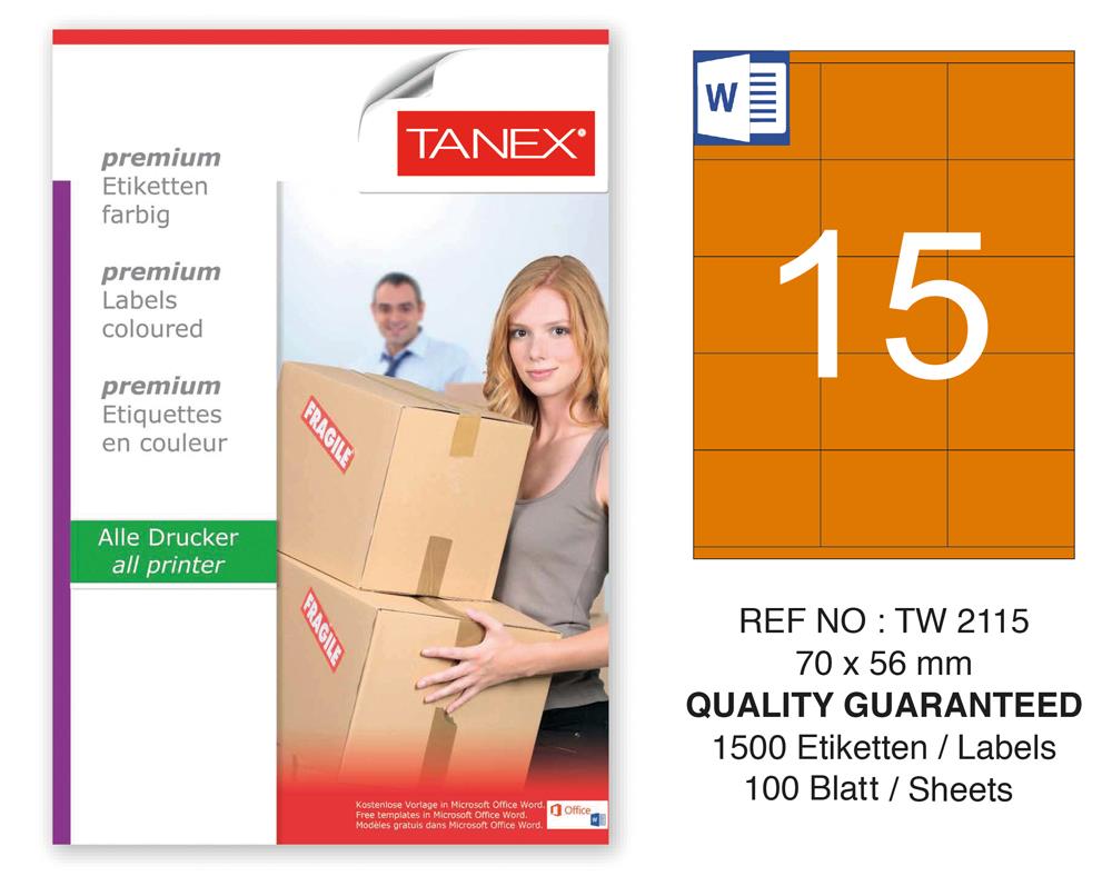 Tanex TW-2115 70x56mm Turuncu Pastel Laser Etiket 100 Lü