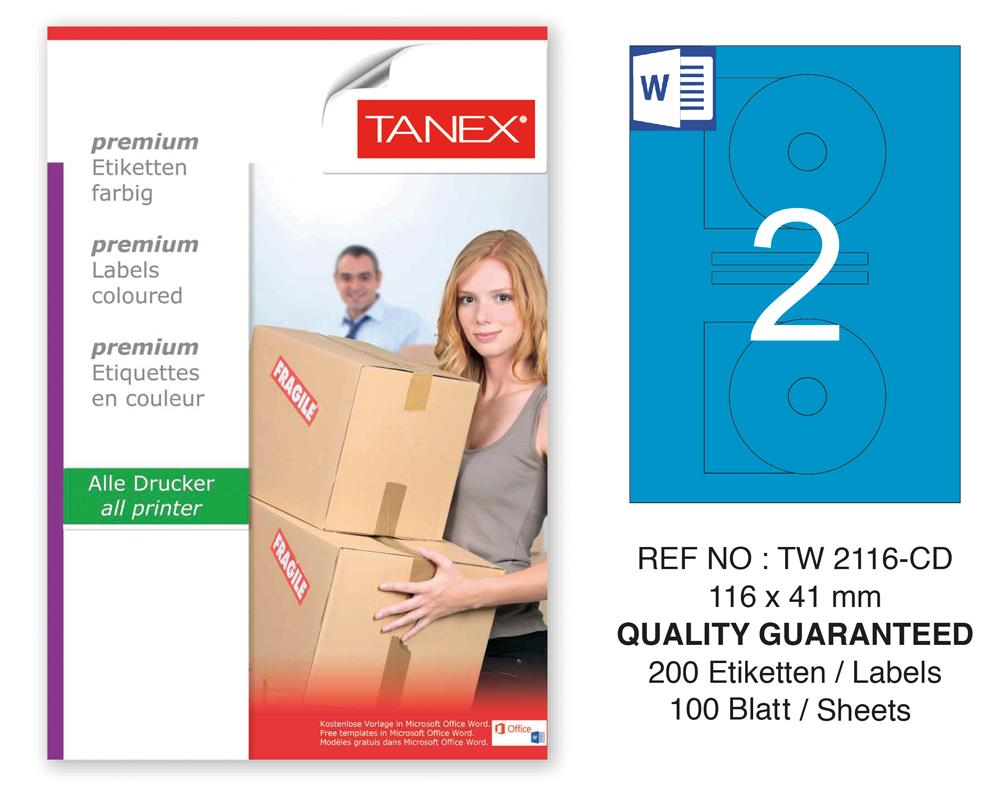 Tanex TW-2116 116x41mm Mavi Pastel Laser Etiket 100 Lü