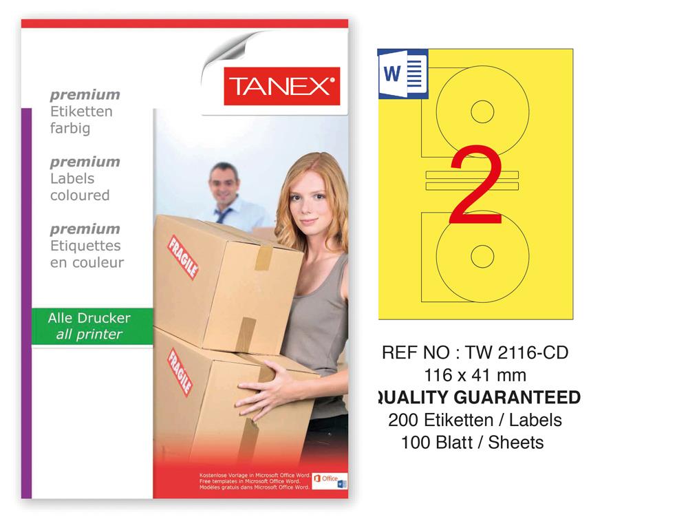 Tanex TW-2116 116x41mm Sarı Pastel Laser Etiket 100 Lü Paket