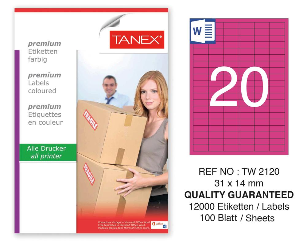 Tanex TW-2120 31x14mm Pembe Pastel Laser Etiket 100 Lü