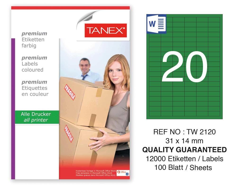 Tanex TW-2120 31x14mm Yeşil Pastel Laser Etiket 100 Lü