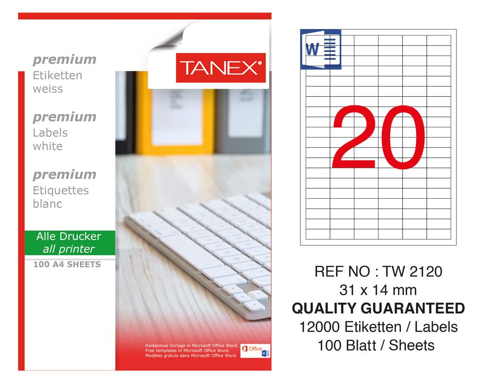 Tanex TW-2120 Laser Etiket 31 x 14 mm
