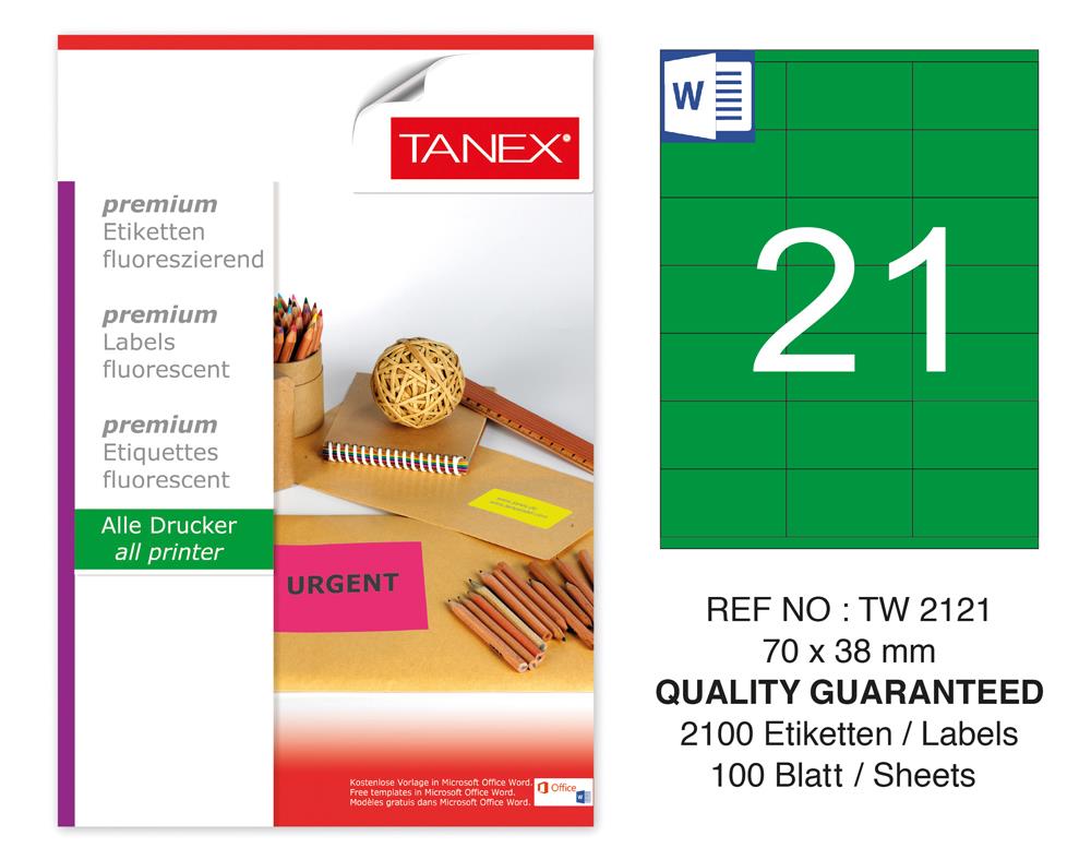 Tanex Tw-2121 70x38 mm Yeşil Floresan Laser Etiket 100 Lü