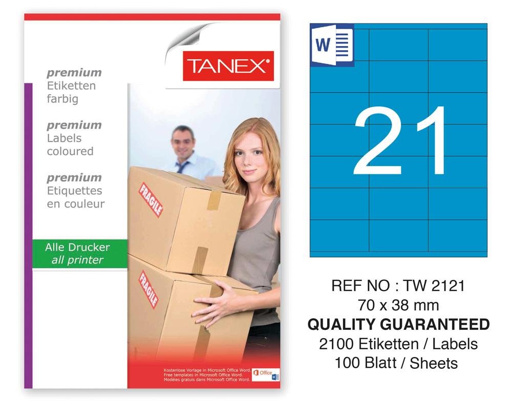 Tanex TW-2121 70x38mm Mavi Pastel Laser Etiket 100 Lü