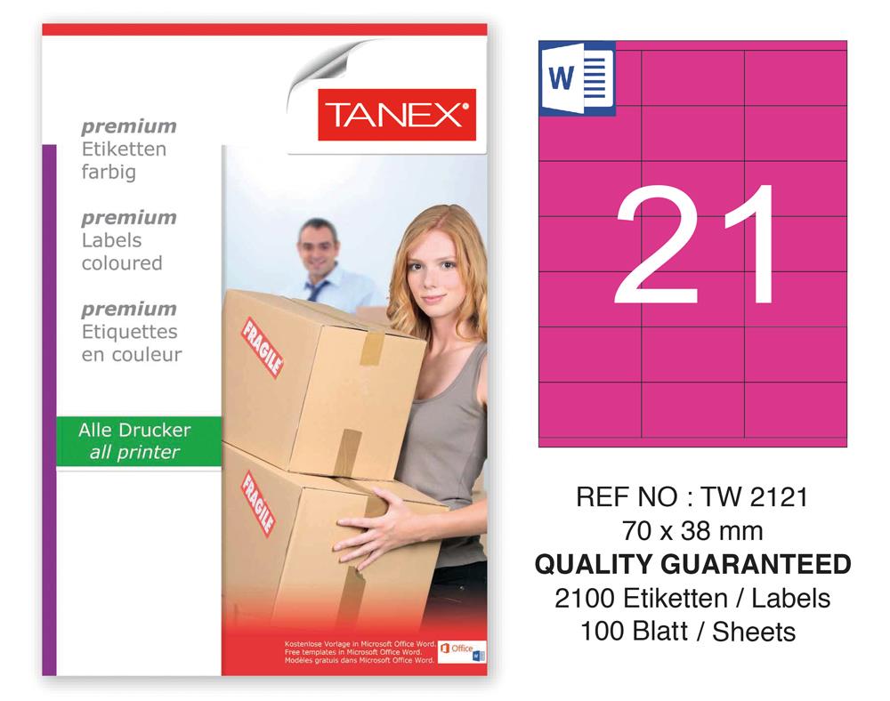 Tanex TW-2121 70x38mm Pembe Pastel Laser Etiket 100 Lü